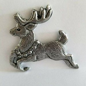 Beautiful Detailed Vintage Carson Pewter Reindeer Christmas Tree Ornament